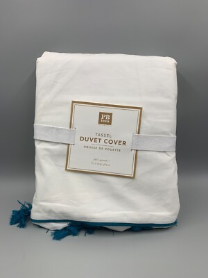 Pottery Barn Teen Tassel Cotton Pure Duvet Cover Full Queen Aqua Blue #F51F-image