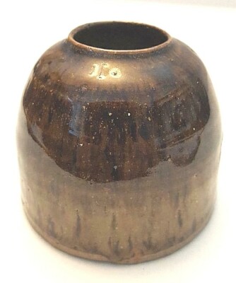 Interesting Vintage Art Pottery Vase Shaped Like a Kiln Pretty Brown Glaze; KW-image
