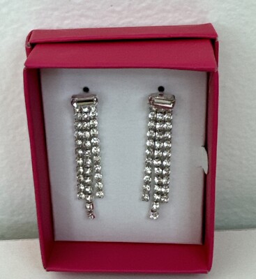Avon Studio 1886 Waterfall Chandelier Pierced Earrings  Silvertone NEW In Box-image