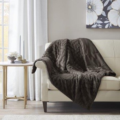 Madison Park Brown Arctic Checkerboard Plush Faux-Fur Throw 50