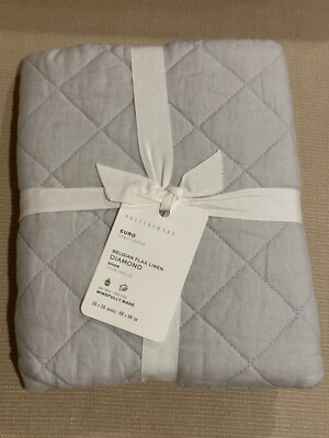 Single Pottery Barn Belgian Flax Linen Diamond Euro Sham Soft Gray New w/tags-image