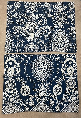 Pottery Barn Dorm Pillow Shams Standard Blue Ikat Floral Medallion Cotton-image
