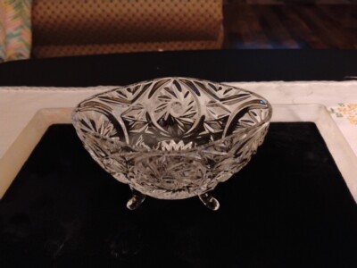 Vintage Lead Cut Crystal 4 Footed Diamond shaped Candy Dish-image