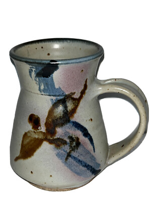 Studio Art Pottery Blue Grey Brown Mug Vase Shaped Glaze Signed R L 14 ounces-image
