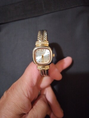 STUDIO TIME Women's Quartz Watch Gold Tone Cuff NEW BATTERY INSTALLED-image