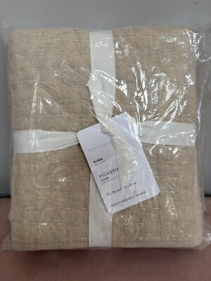 NEW Pottery Barn PickStitch Handcrafted Cotton Linen KING Sham~Flax-image