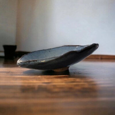 Studio Art Pottery Raised Ceramic Donut Footed Bowl Signed Trinket Ring Dish -image