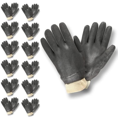 5100J Black Double Dipped Gloves, Etched Grip, Jersey Lined, Knit Wrist, Larg...-image