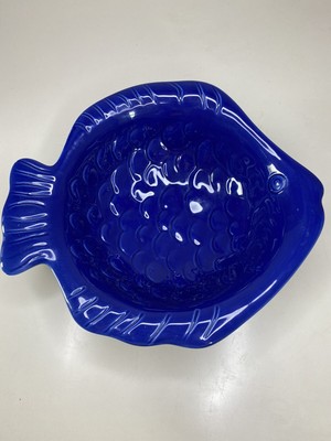 Home Studio Mid Century Blue Ceramic Fish Shaped Bowl Dish -image