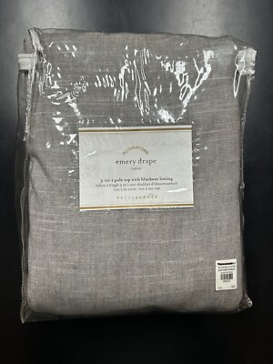 Pottery Barn Emery Linen Curtain Panel Gray 96x100 Blackout Lining Drapery-image