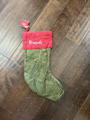 New Pottery Barn Classic Medium Red Green Velvet Christmas Stocking Mono Brandi-image
