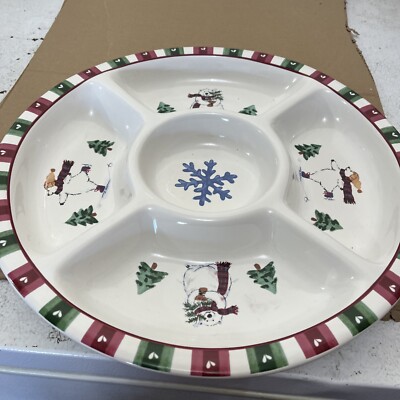 Large Pfaltzgraff White Polar Bear Christmas Tree Serving Platter Dip And Chips-image