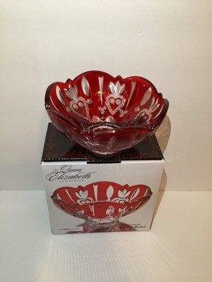 Studio Crystal Queen Elizabeth Collection Fine Cut Glass Bowl W/Red Accents -image