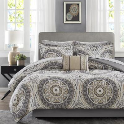 100% Polyester Microfiber Printed 9pcs Comforter Set,MPE10-154-image
