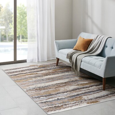 Madison Park Watercolor Modern Abstract Stripe Woven Area Rug for Living Room-image