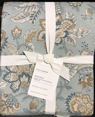 Pottery Barn Brooke Floral Printed QUEEN or FULL Duvet Cover - 100% Cotton-image