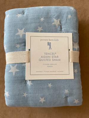 Pottery Barn Kids Tencel Aidan Star Quilted Standard Pillow Sham chambray blue-image