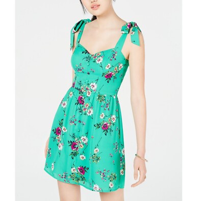 City Studio Junior Womens 3 Green Pink Shoulder Tie Floral Lined Dress NWT-image