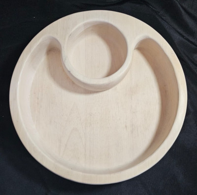 Blonde Wooden Segmented Divided Chip and Dip Bowl Dish Large Round Serving-image