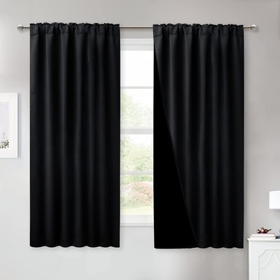 100% Blackout Curtains with Black Liners, Rod Pocket & Back Tab Thermal Insul...-image