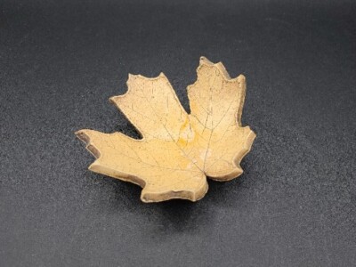 Vintage Studio Art Pottery Maple Leaf Impressed Trinket Dish Spoon Rest-image