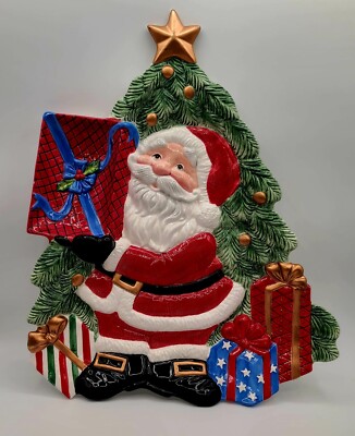 Fitz and Floyd Santa Large Serving Tray Dish Dip Ceramic Happy Holidays 17.5