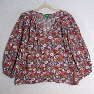 dip Women's Floral Colorful Linen Blend Peasant Shirt Size XL-image
