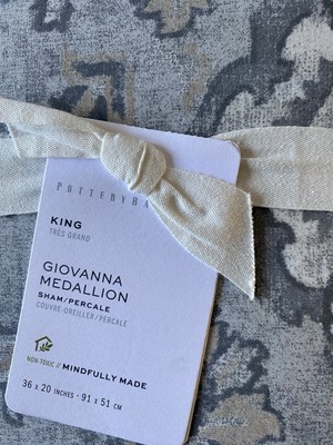 Set/2 Pottery Barn Giovanna Medallion King Shams Gorgeous!! Gray-image