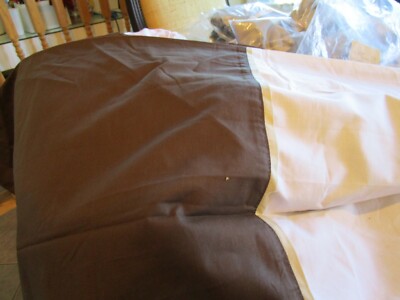 Pottery Barn Brown white tan trim full queen Duvet Cover 2 standard shams New-image