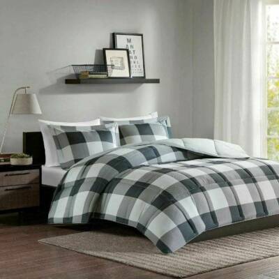 NEW Chic Grey & Black Buffalo Checkered Down Alternative Comforter Pillow Shams-image