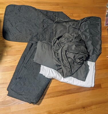 Gray Quilted Bed 7 Piece Bedding Set King Bed California King Ienjoy Home-image