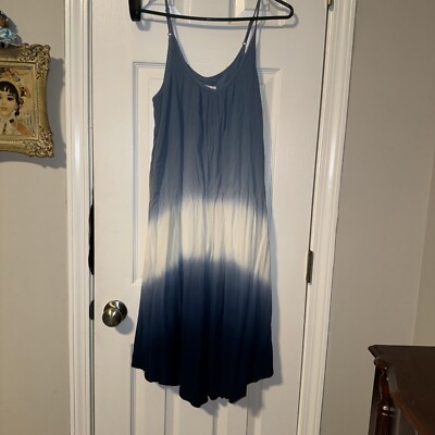 Knox Rose Dress Womens Large Blue White Dip Dyed Rayon Lined Adjustable Straps-image