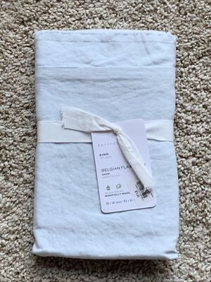 POTTERY BARN Belgian Flax Linen Double Flange KING Sham NEW - BLUE FROST-image