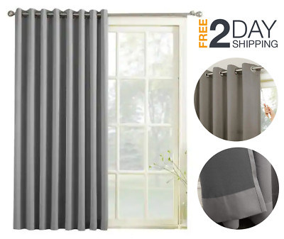 Gray Blackout Extra Wide Curtain Panel 100 x 84 Inch Long Length For Patio Door-image