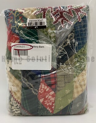 Pottery Barn Winter Wreath Cotton Quilted Sham Multi King #9951P-image