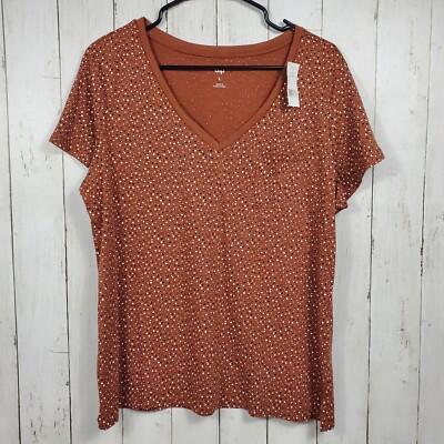 Dip Polka-dot Basic Blouse Womens Size L Brown Short Sleeve 100% Cotton-image