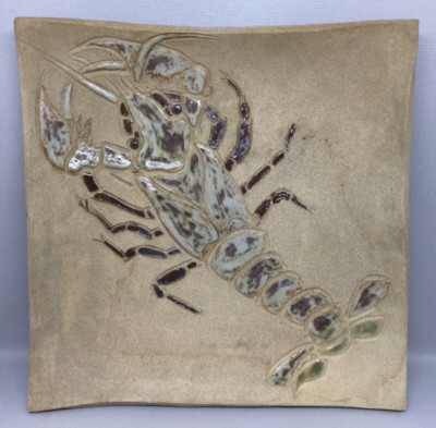 Vintage JAPANESE studio pottery Lobster Platter Ceramic Plate Dish Charger-image