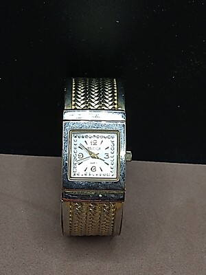 STUDIO TIME Ladies Watch  Gold 6” Hinged Cuff Wheat Design-image