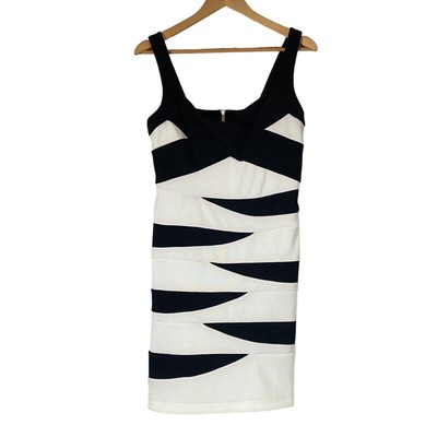 AB Studio Mini Dress 8 Black White Sheath Bodycon Bandage Sleeveless Colorblock-image