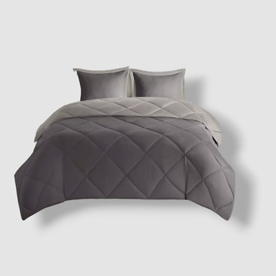 Madison Park Gray Reversible Down Alt Comforter Mini 3pc Set, Full/Queen-image