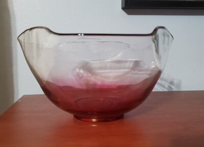 Vtg Clear To Cranberry Flashed Chip Bowl Large Replacement For Chip Dip Set-image
