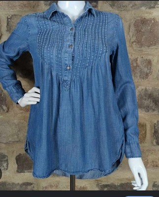 American Eagle Womens Jegging Fit Dip Dyed Lyocell Denim Tunic Shirt Size L-image