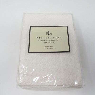 Pottery Barn Diamond Matelasse Standard Sham White Ivory Cream NEW-image