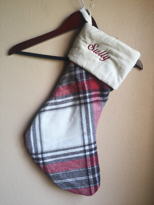 POTTERY BARN Hamilton Plaid stocking SULLY mono NWOT  2020 stock 8-image