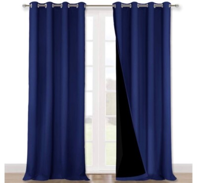 Blackout Curtains Navy Blue 108” L x52” W Pair 2 Panels Fall Dark Office NEW-image