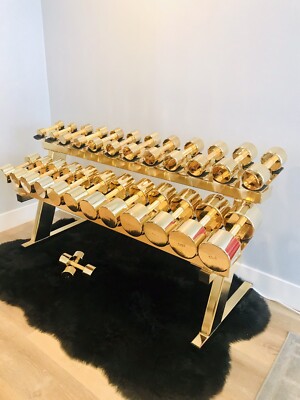 Dumbbell Weight Set Dipped In 24k Gold Functional Modern Art 🖼 Sculpture-image