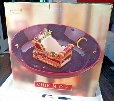 Susan Winget Large Christmas Memories Sleigh Ride Collection CHIP N DIP Bowl IOB-image
