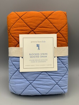 Pottery Barn Kids Block Stripe Sham Blue Orange European #H95-image