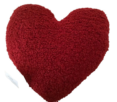 NEW  Pottery Barn Cozy Soft Teddy Faux Fur HEART Pillow Red New with Tags-image