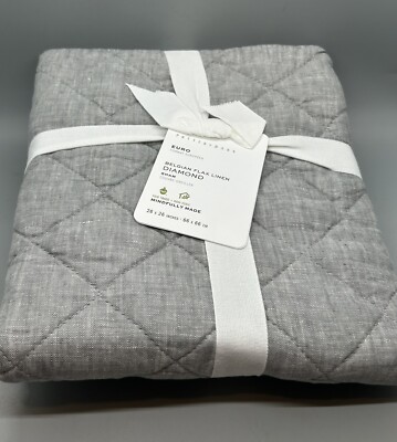 NWT Pottery Barn Belgian Flax Linen Diamond Quilted Sham, EURO ~ Flagstone Gray-image